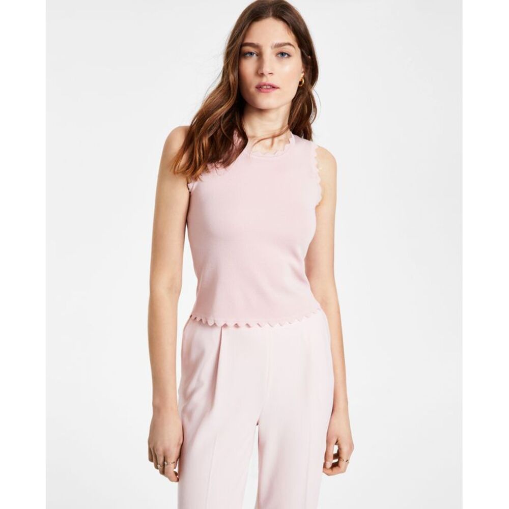 Bar III Solid Textured Scalloped Sweater